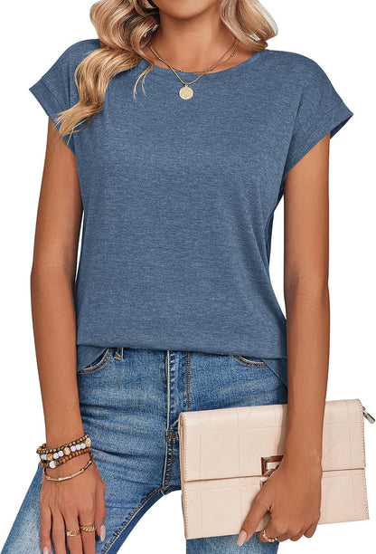 Zeagoo Womens Tops Summer Casual Cap Sleeve Tshirts Shirts Business Dressy Spring Fashion Outfits Trendy Clothes