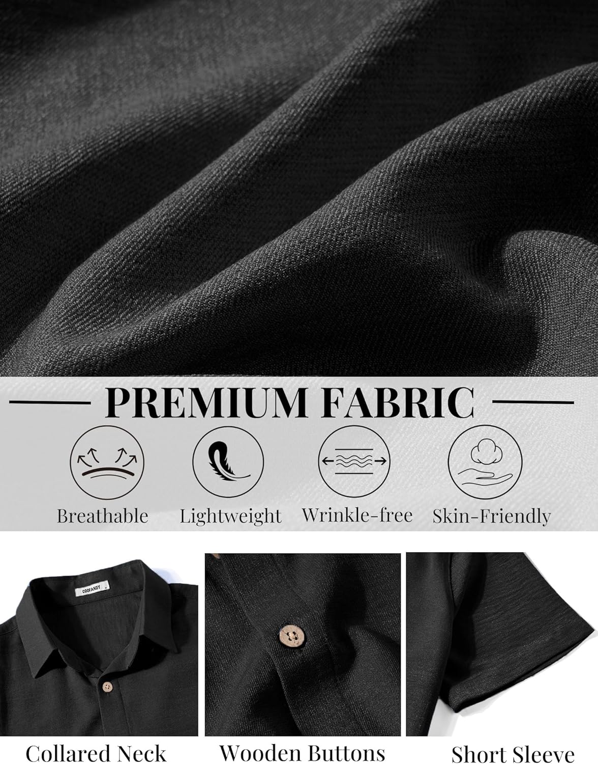 COOFANDY Mens Button Down Shirt Short Sleeve Casual Shirts Linen Textured Summer Beach Shirts