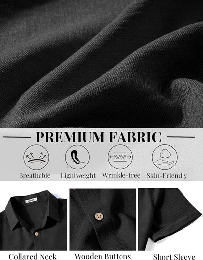 COOFANDY Mens Button Down Shirt Short Sleeve Casual Shirts Linen Textured Summer Beach Shirts