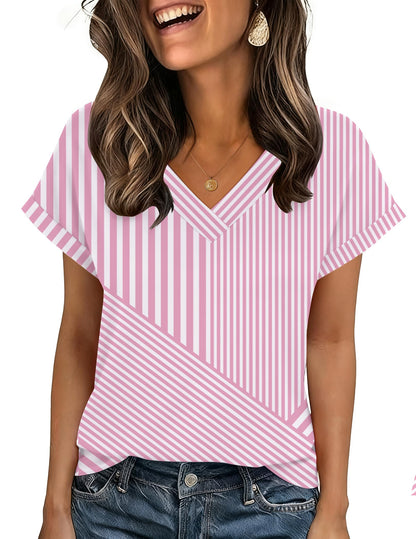 Zeagoo Womens Summer Tops Rolled Short Sleeve V Neck Shirts Casual Dressy Business Work Blouses Outfits