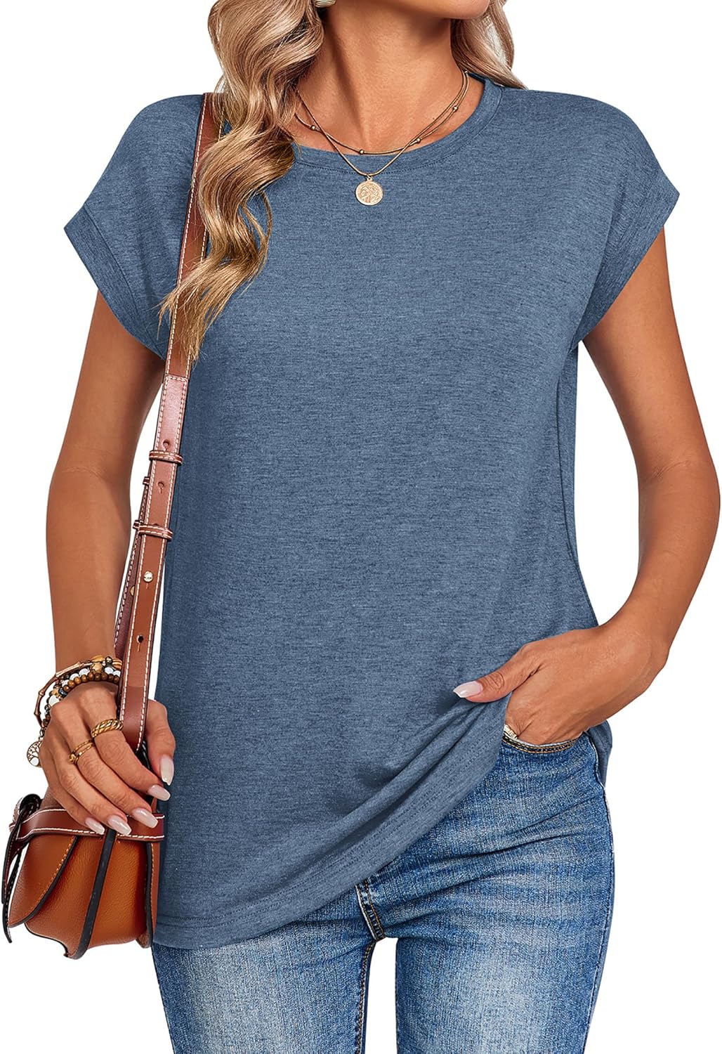 Zeagoo Womens Tops Summer Casual Cap Sleeve Tshirts Shirts Business Dressy Spring Fashion Outfits Trendy Clothes