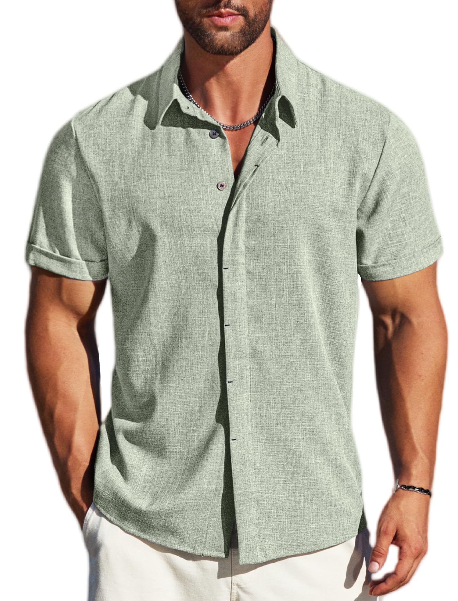 MAPICK Men's Linen Short Sleeve Button Down Shirt – Lightweight Breathable Summer Business Casual, Beach & Wedding Guest