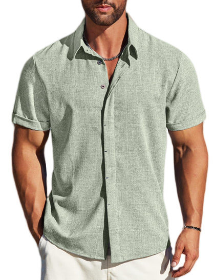 MAPICK Men's Linen Short Sleeve Button Down Shirt – Lightweight Breathable Summer Business Casual, Beach & Wedding Guest