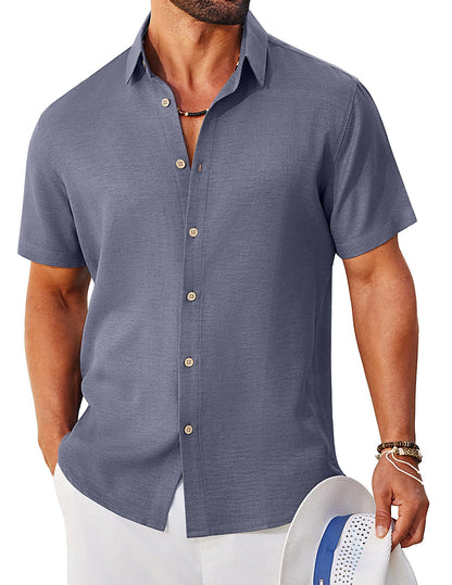 COOFANDY Mens Button Down Shirt Short Sleeve Casual Shirts Linen Textured Summer Beach Shirts