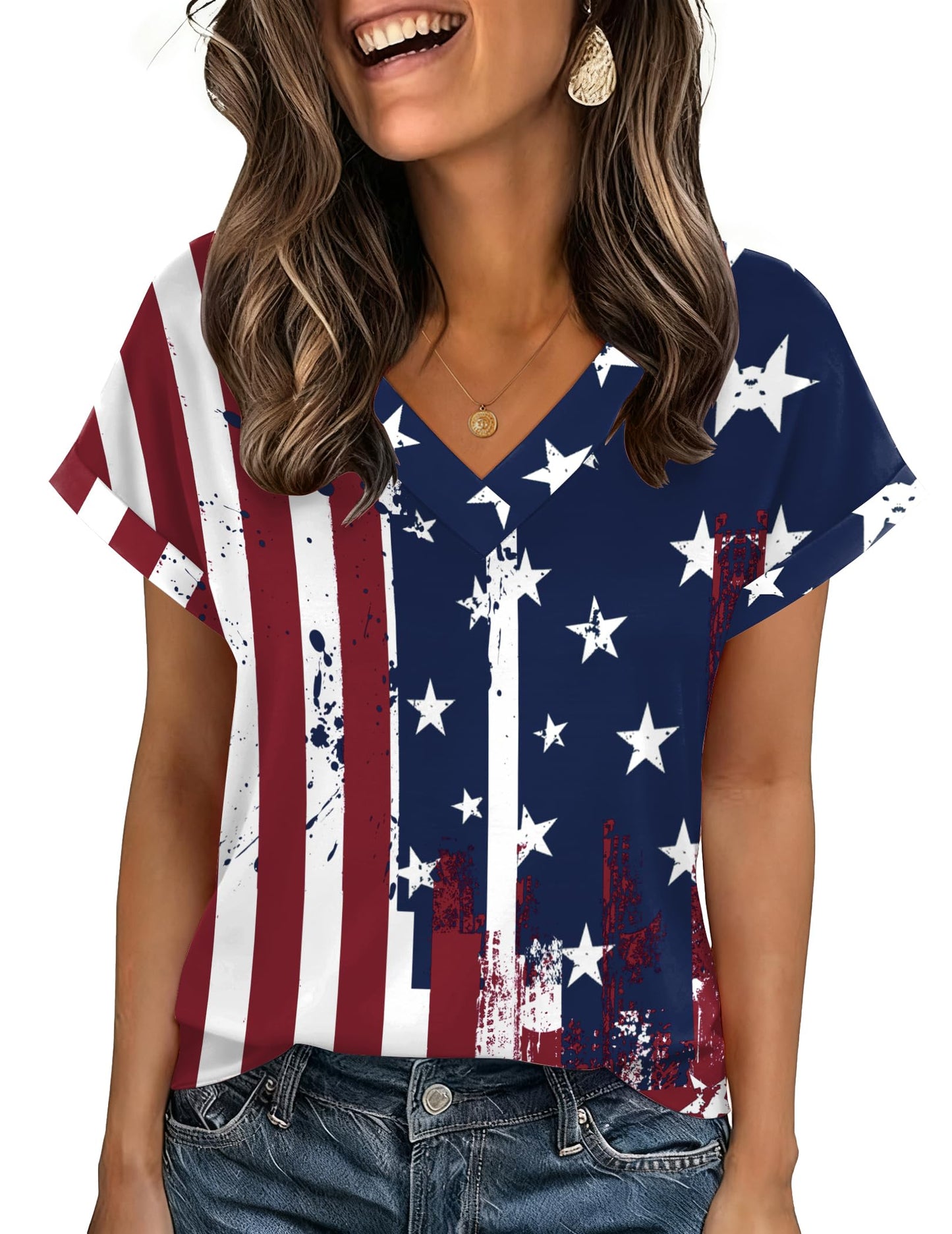 Zeagoo Womens Summer Tops Rolled Short Sleeve V Neck Shirts Casual Dressy Business Work Blouses Outfits