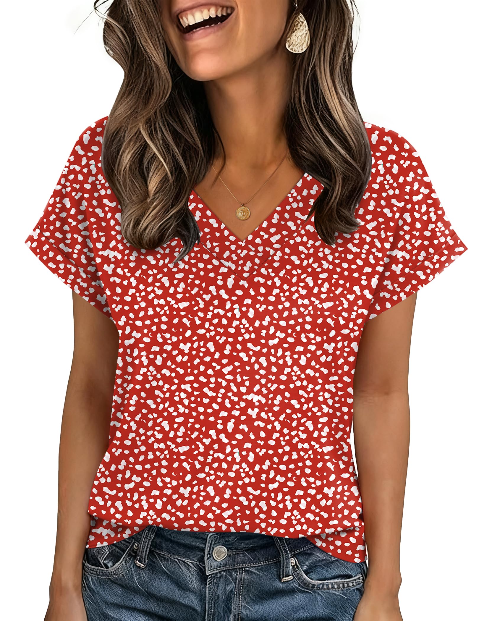 Zeagoo Womens Summer Tops Rolled Short Sleeve V Neck Shirts Casual Dressy Business Work Blouses Outfits