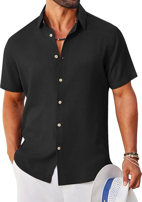 COOFANDY Mens Button Down Shirt Short Sleeve Casual Shirts Linen Textured Summer Beach Shirts