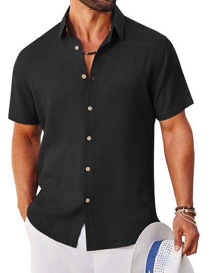 COOFANDY Mens Button Down Shirt Short Sleeve Casual Shirts Linen Textured Summer Beach Shirts