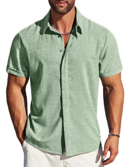 MAPICK Men's Linen Short Sleeve Button Down Shirt – Lightweight Breathable Summer Business Casual, Beach & Wedding Guest