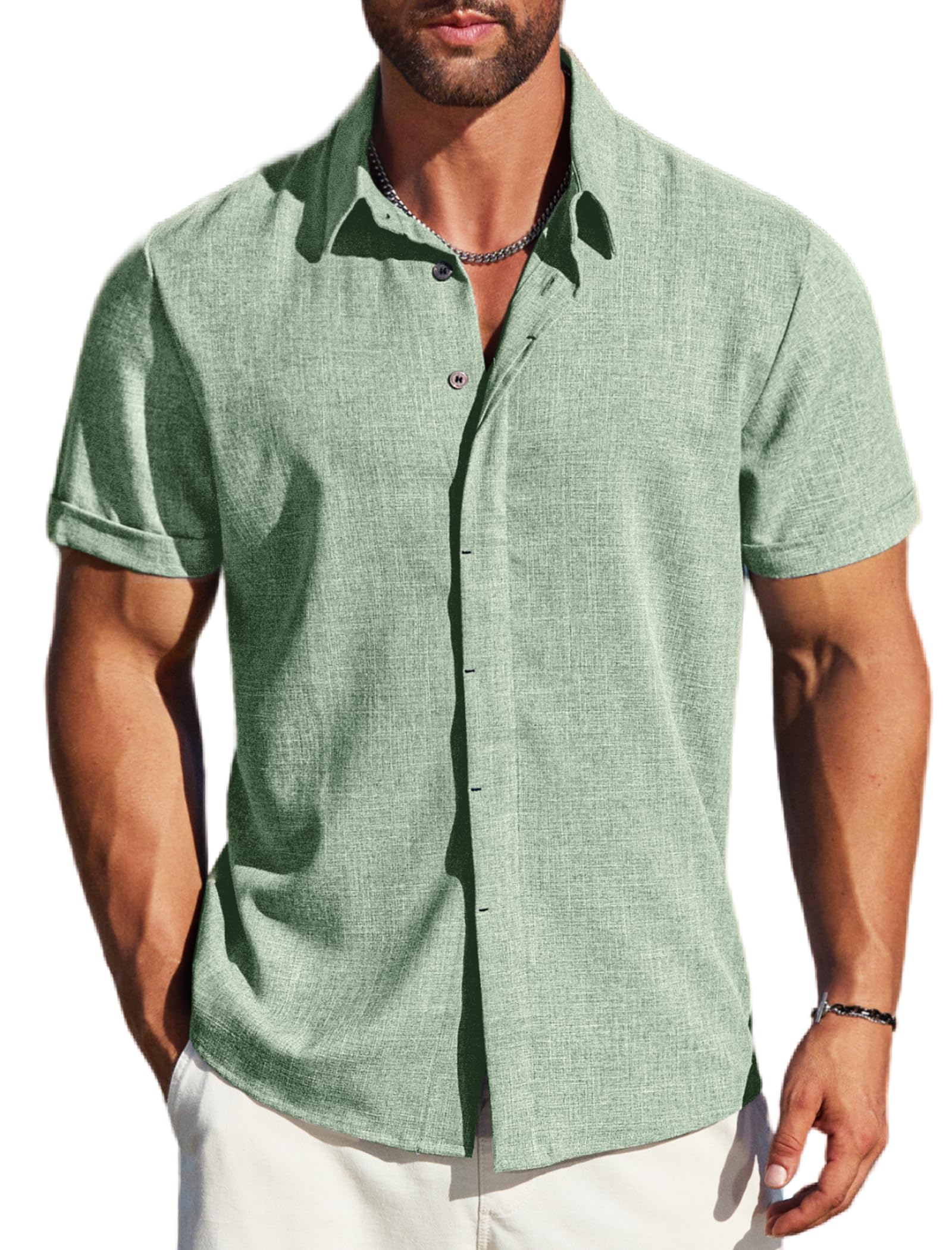 MAPICK Men's Linen Short Sleeve Button Down Shirt – Lightweight Breathable Summer Business Casual, Beach & Wedding Guest