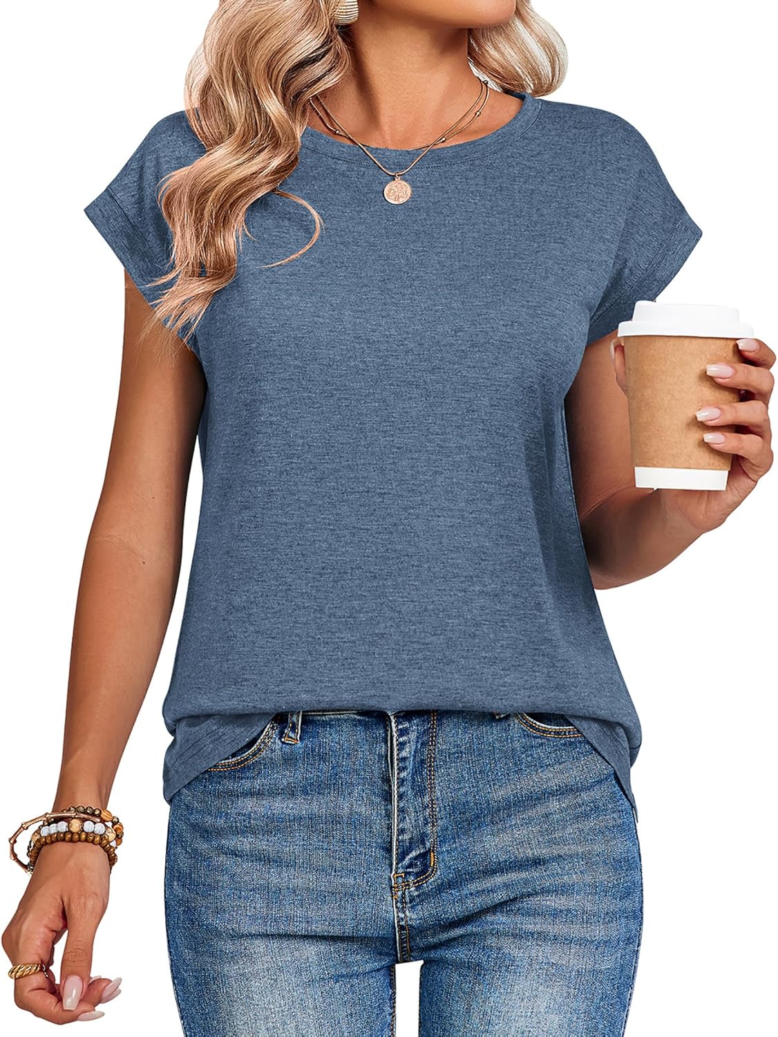 Zeagoo Womens Tops Summer Casual Cap Sleeve Tshirts Shirts Business Dressy Spring Fashion Outfits Trendy Clothes