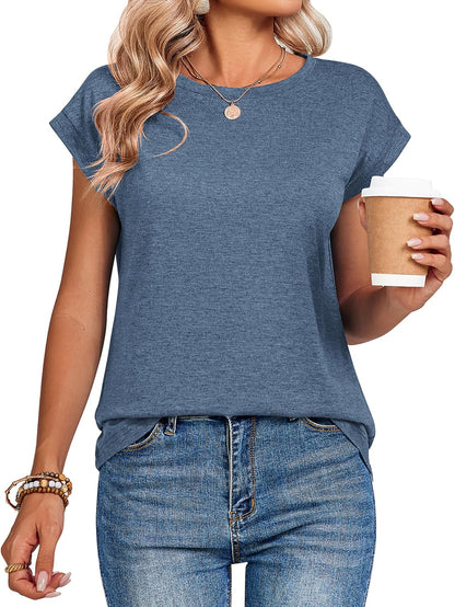 Zeagoo Womens Tops Summer Casual Cap Sleeve Tshirts Shirts Business Dressy Spring Fashion Outfits Trendy Clothes