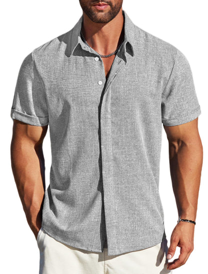 MAPICK Men's Linen Short Sleeve Button Down Shirt – Lightweight Breathable Summer Business Casual, Beach & Wedding Guest