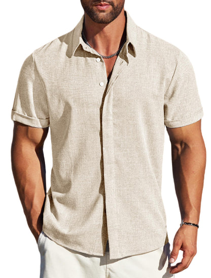 MAPICK Men's Linen Short Sleeve Button Down Shirt – Lightweight Breathable Summer Business Casual, Beach & Wedding Guest