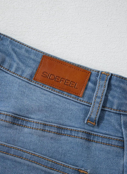 Sidefeel Women's Wide Leg Jeans High Waisted Stretchy Raw Hem Zimbaplatinum Denim Pants