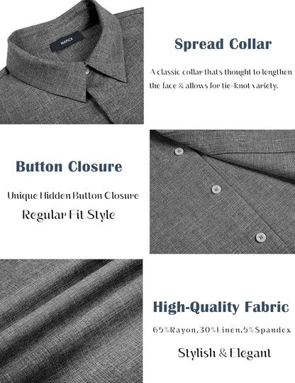 MAPICK Men's Linen Short Sleeve Button Down Shirt – Lightweight Breathable Summer Business Casual, Beach & Wedding Guest