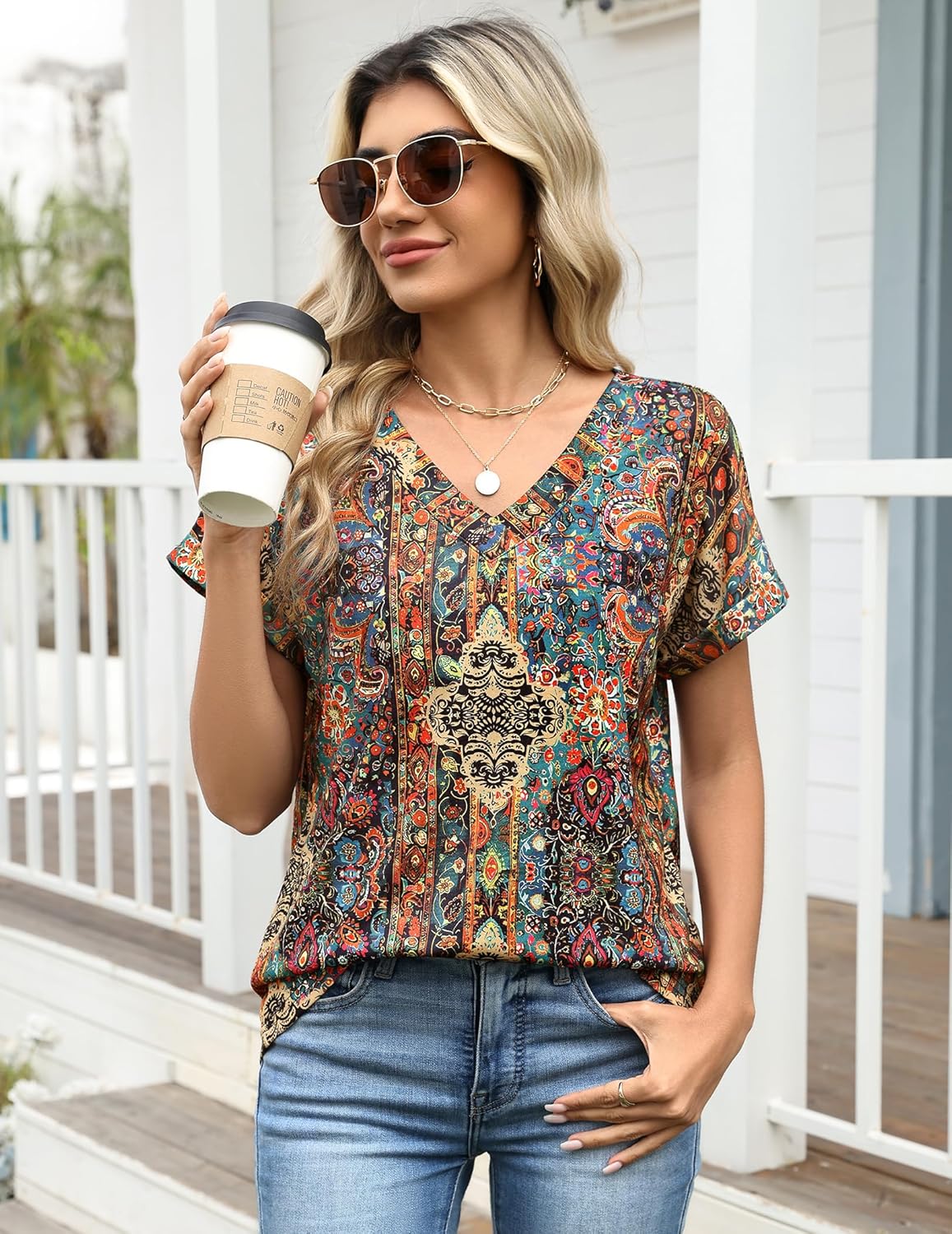 Zeagoo Womens Summer Tops Rolled Short Sleeve V Neck Shirts Casual Dressy Business Work Blouses Outfits