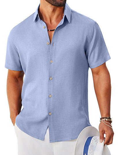 COOFANDY Mens Button Down Shirt Short Sleeve Casual Shirts Linen Textured Summer Beach Shirts
