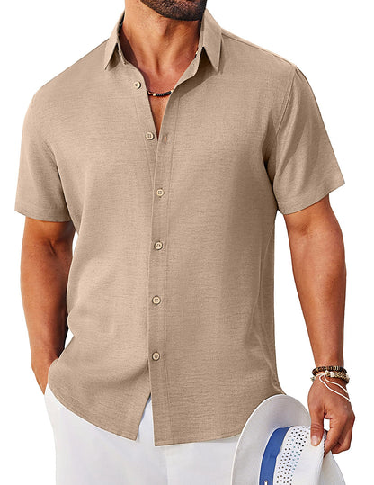 COOFANDY Mens Button Down Shirt Short Sleeve Casual Shirts Linen Textured Summer Beach Shirts