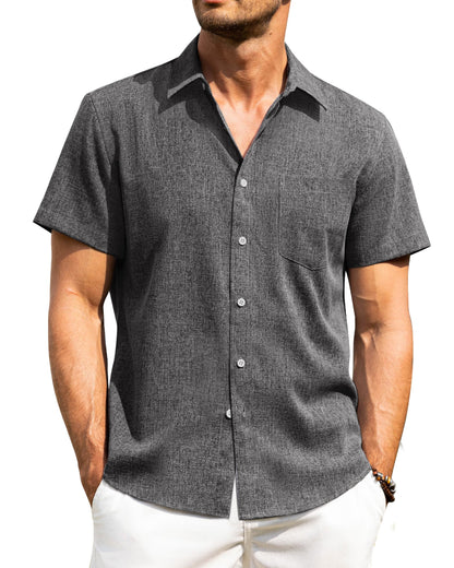 Alimens & Gentle Mens Linen Shirts Short Sleeve Button Down Shirts Wrinkle Free Casual Vacation Beach Summer Tops