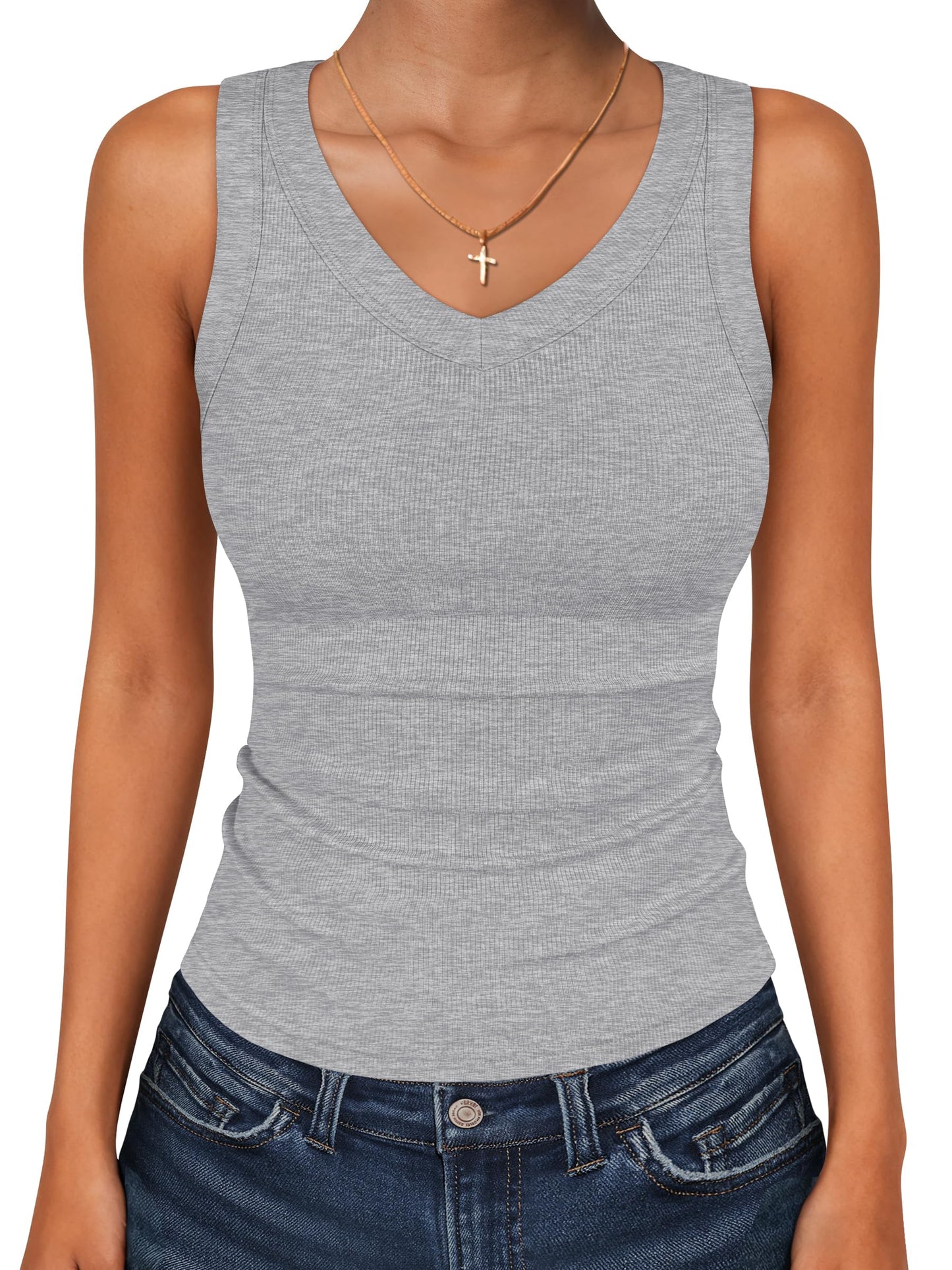 ANRABESS Tank Tops for Women V Neck Ribbed Knit Slim Fitted Sleeveless Basic Tee Tanks Casual Summer Clothes 2026