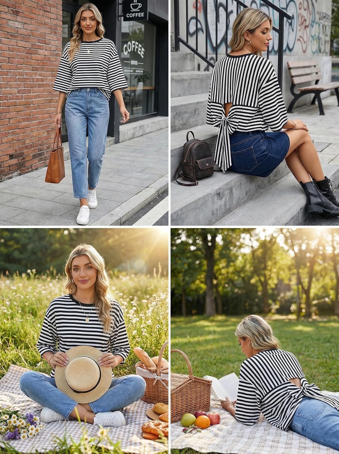 Dokotoo Womens Tops 2026 Striped Tie Back Short Sleeve T Shirts Crewneck Casual Loose Basic Tee Summer Outfits