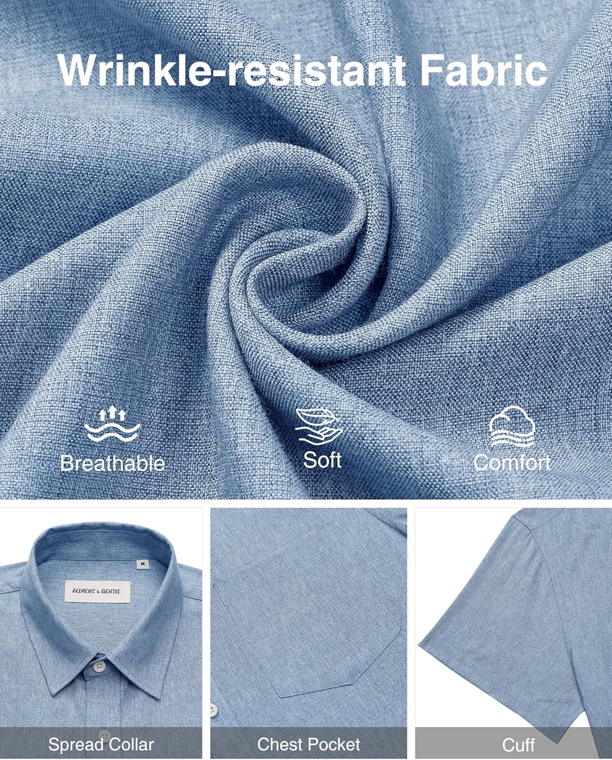 Alimens & Gentle Mens Linen Shirts Short Sleeve Button Down Shirts Wrinkle Free Casual Vacation Beach Summer Tops